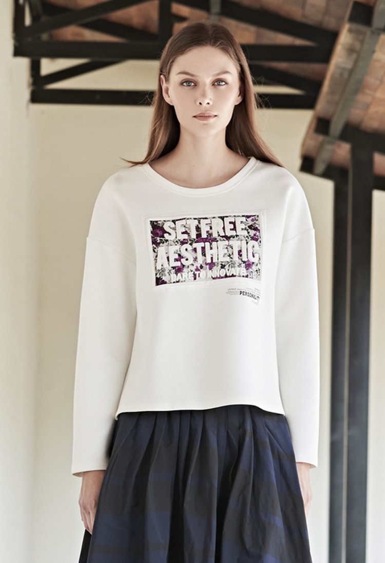 SDEER Casual Round Neck Sweater Floral Pattern Sweater