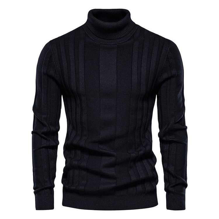 BrosWear Men's Casual Turtleneck Knitted Sweater Black