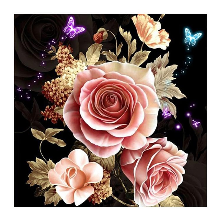 Butterfly Flowers Round Part Drill Diamond Painting 30X30CM(Canvas)-gbfke