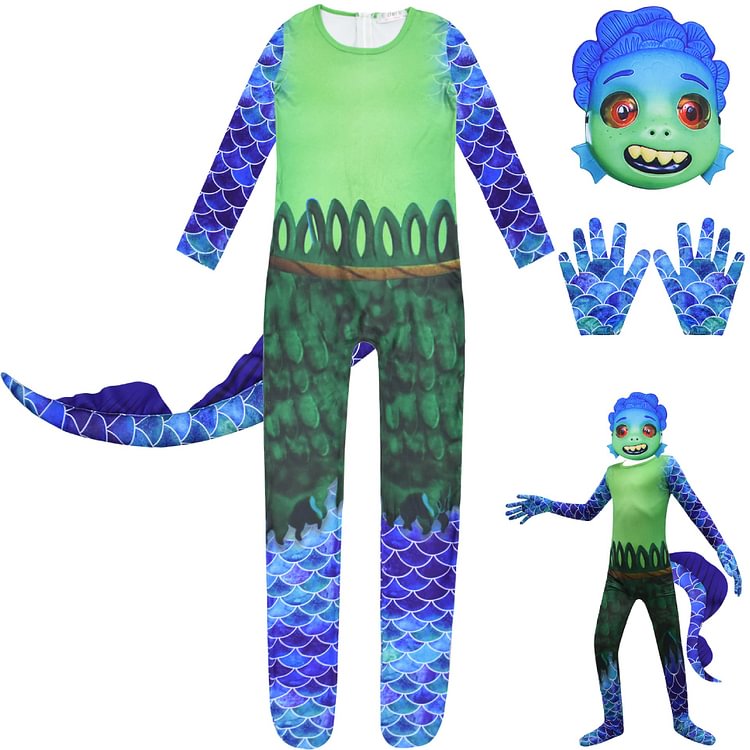 Mayoulove Luca Alberto Monster Cosplay Costume with Mask Boys Girls Bodysuit Halloween Fancy Jumpsuits-Mayoulove