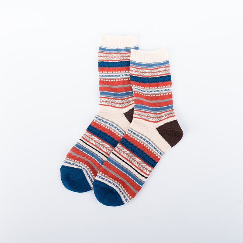   Vintage Striped Printed Pattern Trendy Cotton Socks - Neojana