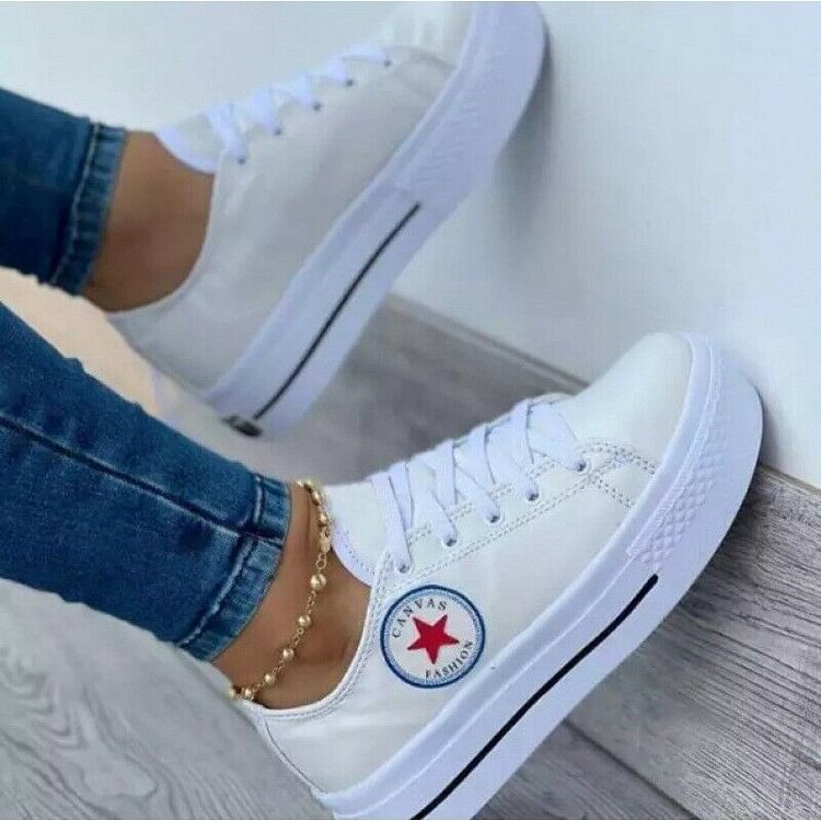 Womens Canvas Trainers Shoes Platform Lace Up Ladies Casual Daily Sneakers