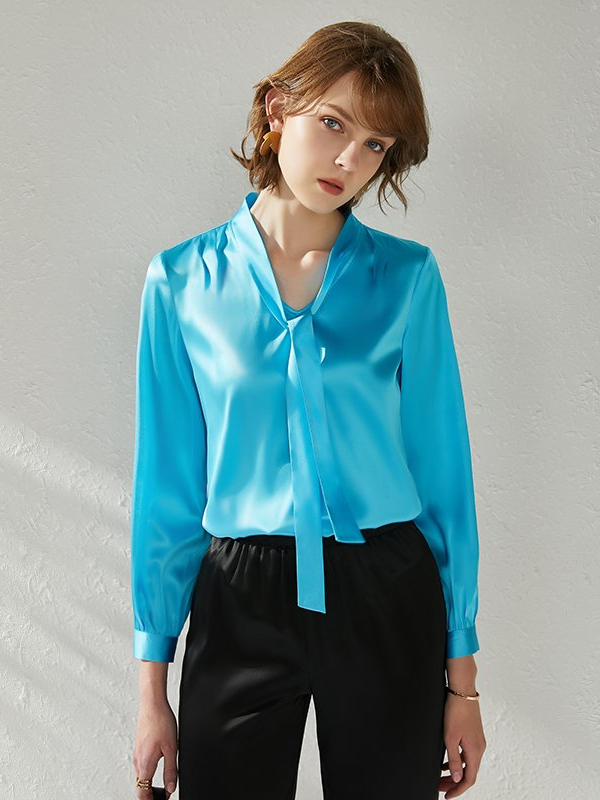 Luxury Sky Blue Silk Shirt