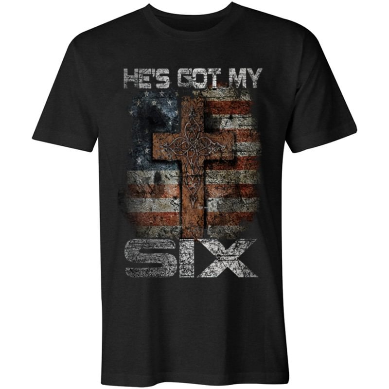 He's Got My Six Flag Cross Printed Men's T-shirt - Krazyskull