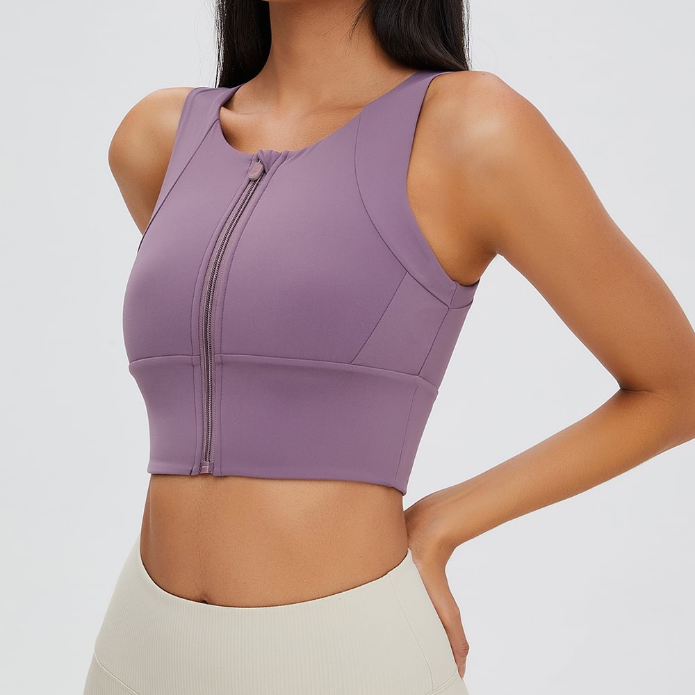 Hergymclothing tomato purple women's shock absorber strap comfortable fitness vest with removable cups online shopping