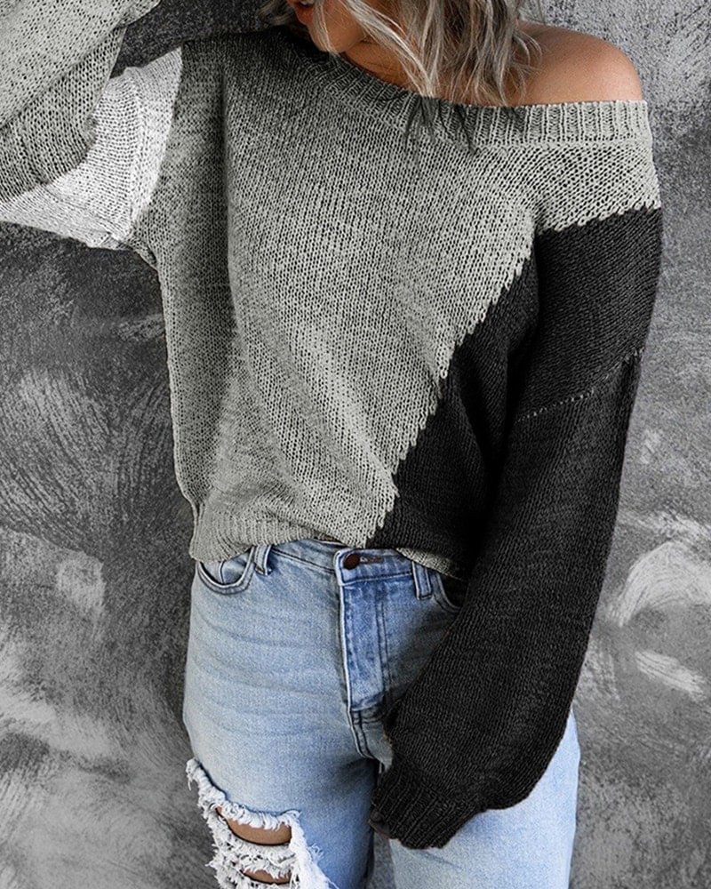 Colorblock Round Neck Long Sleeve Sweater-Corachic