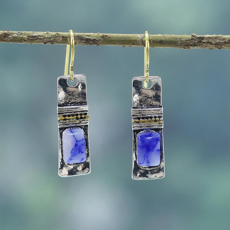 Creative retro blue and white stone earrings