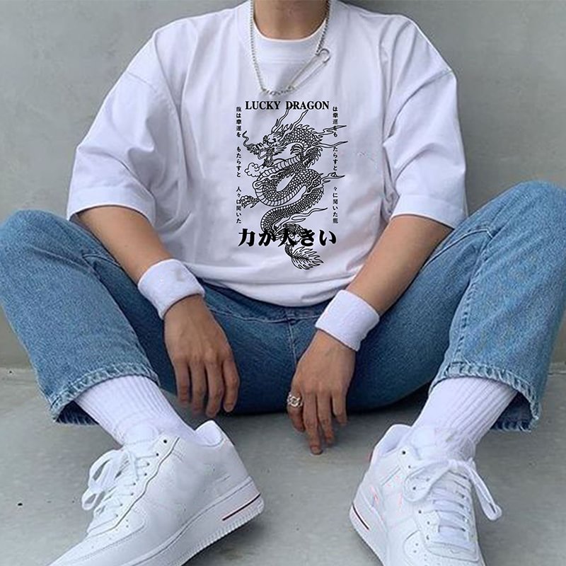Lucky Dragon Print Pullover T-Shirt / Techwear Club / Techwear