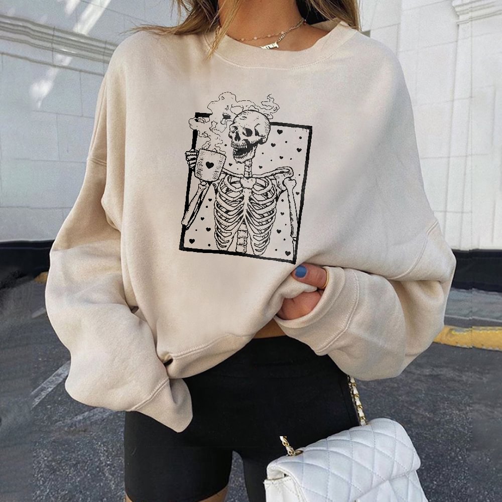 Minnieskull Love Skeleton Drinking Coffee Sweatshirt - Minnieskull