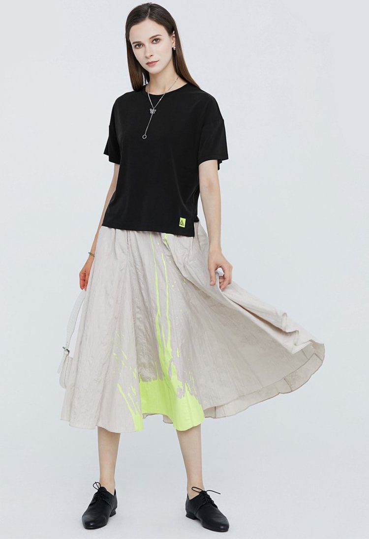 SDEER Elastic contrast color print stitched Chiffon Skirt