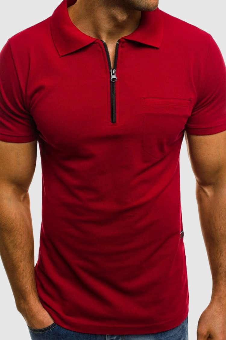 BrosWear Simple Zipper Short Sleeve Polo Shirt
