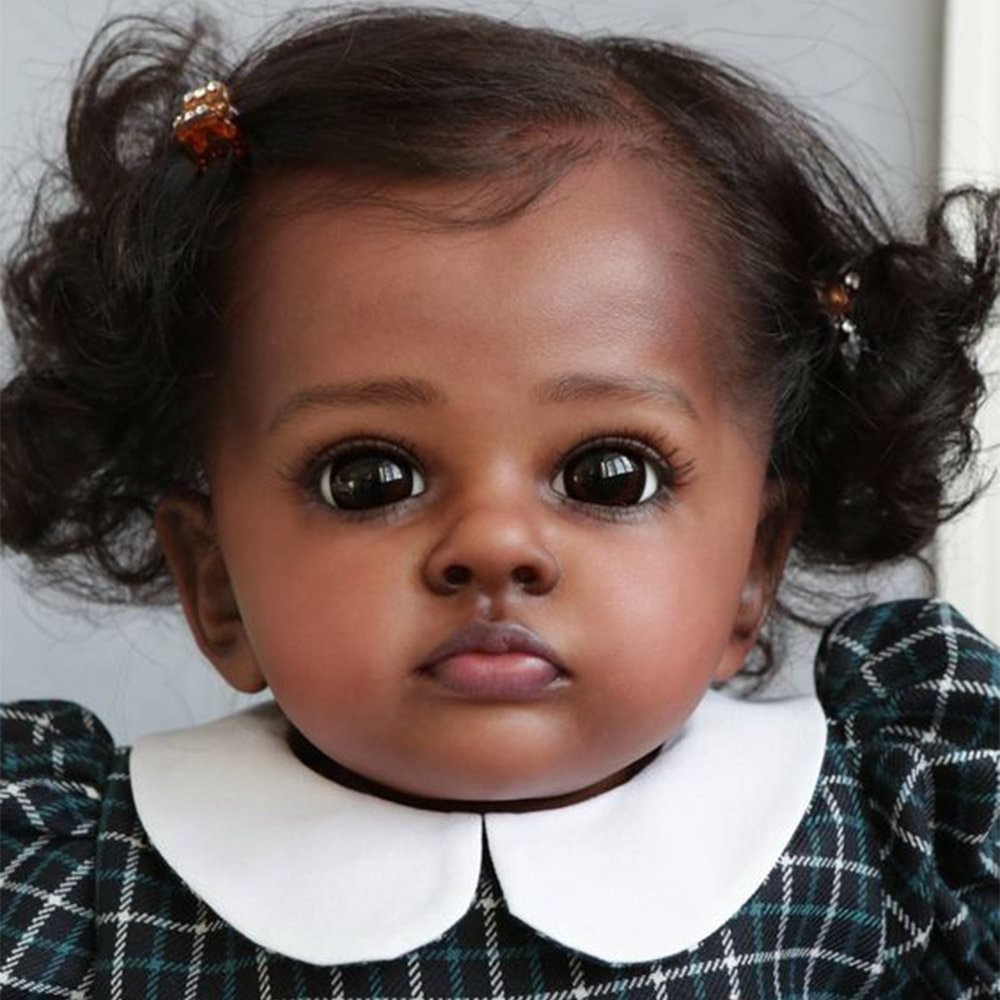 [New Series!]20" African American Black Cloth Body Reborn Opened Eyes Toddler Baby Girl Doll With Brown Eyes Named Skiiy