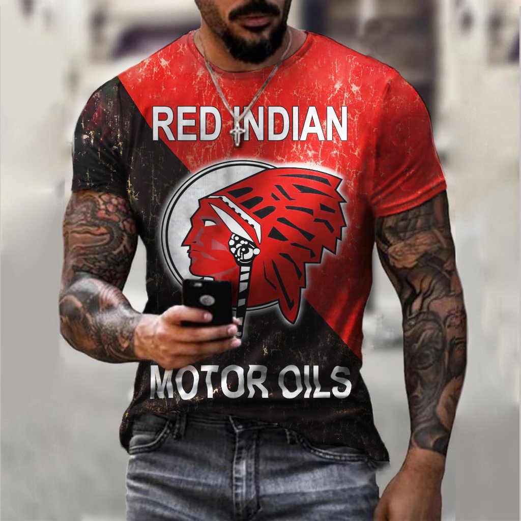 Red Indian Motor Oil Label Retro Casual T-shirt / [viawink] /