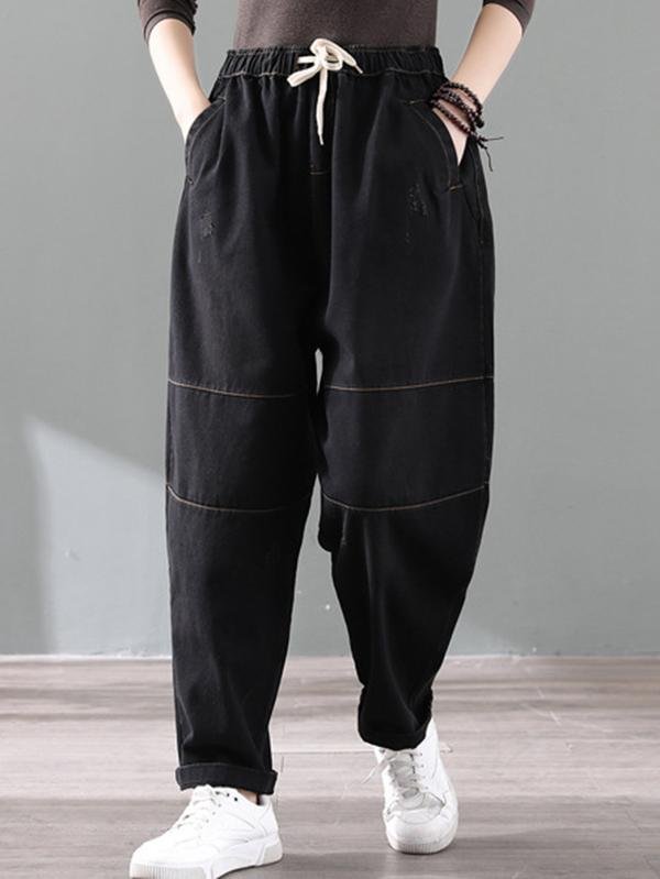 Vintage Splicing Elastic Waist Jean Harem Pants