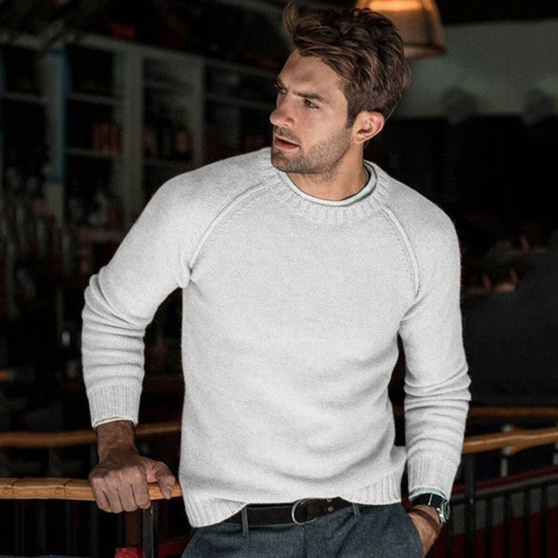 Men's Autumn Winter Casual Pullover Solid Crew Neck Knitted Sweaters-VESSFUL