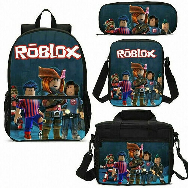Mayoulove 4PCS Set ROBLOX Red Kids Backpack Student Schoolbag Insulated Lunch Bag Pencil Bag-Mayoulove