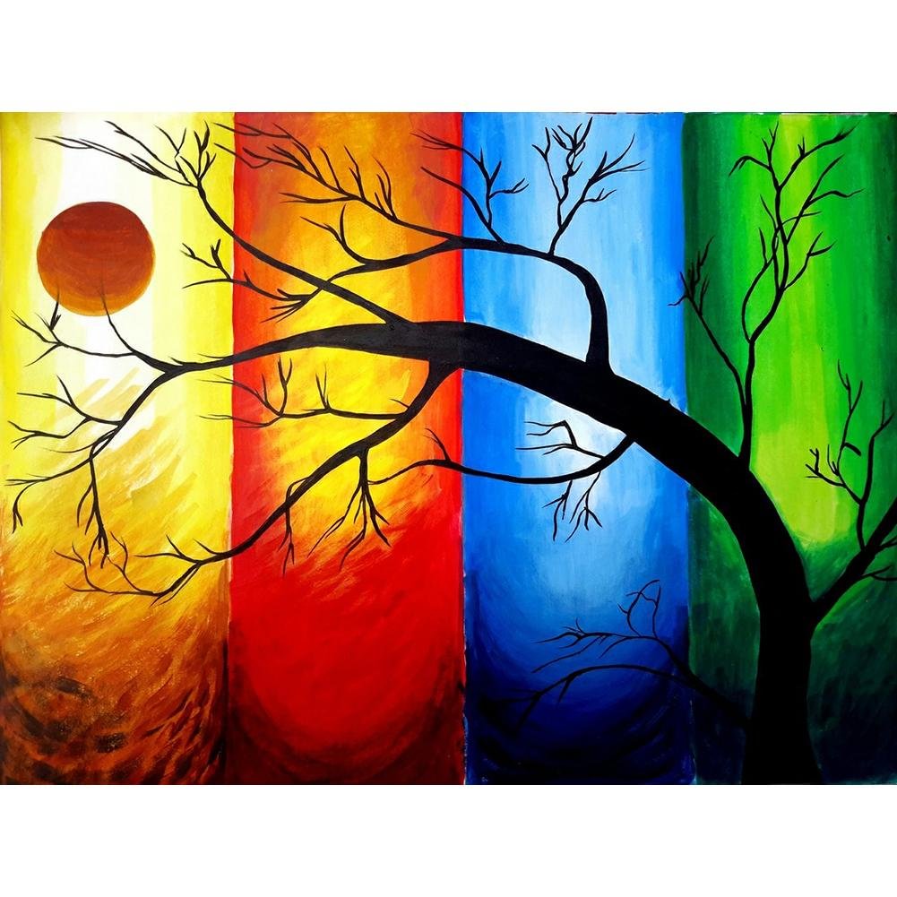 Full Round Diamond Painting Four Colors Tree Sun (40*30cm)