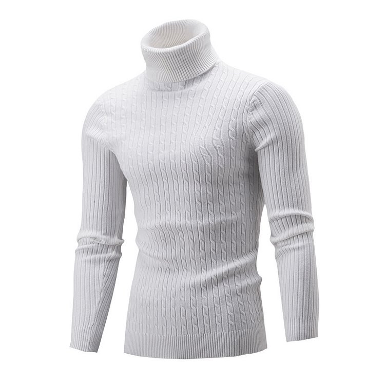 BrosWear Turtleneck Solid Color Pullover Top Sweater White