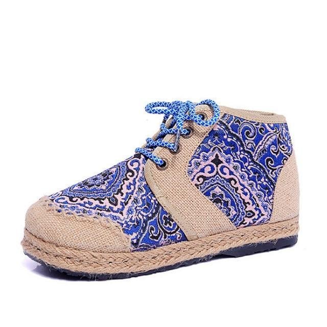 Embroider Shoes Women Ankle Boots For Women Flat Comfortable Lace-Up Shoes-Corachic