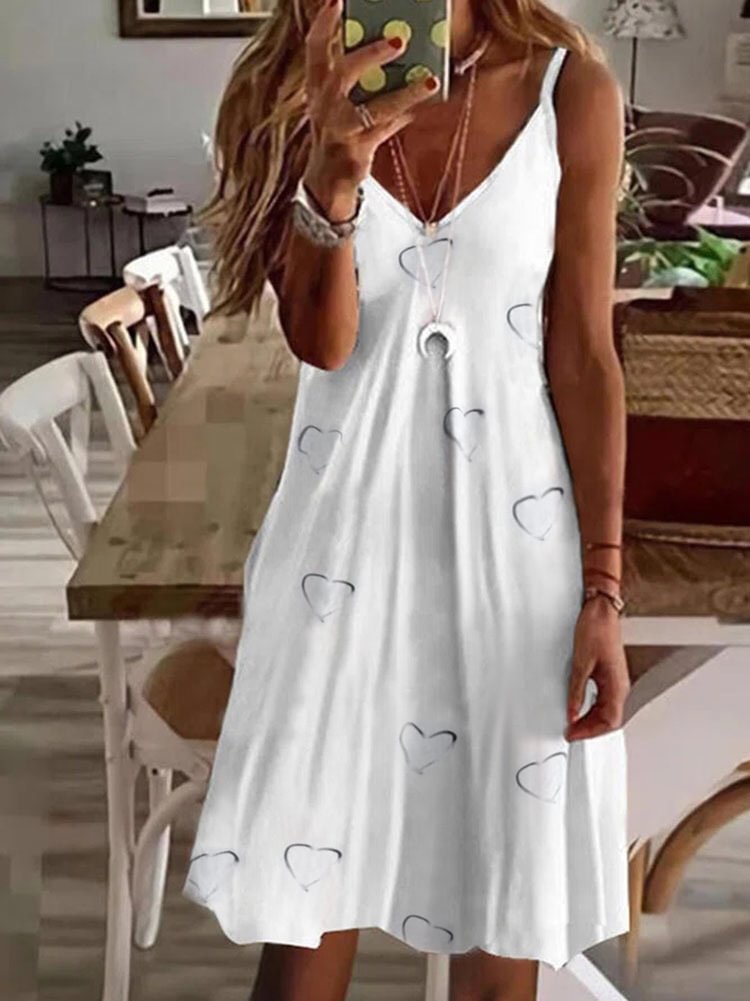 Women's Sexy V-neck Loose Print Suspender Dress