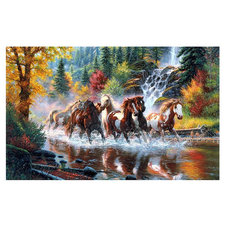 Running Horses Round Drill Diamond Painting 56X35CM(Canvas)-gbfke