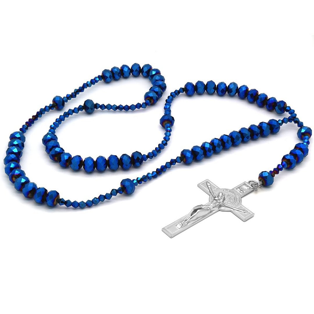 Blue Crystal Line Rosary With Cross Pendant-VESSFUL