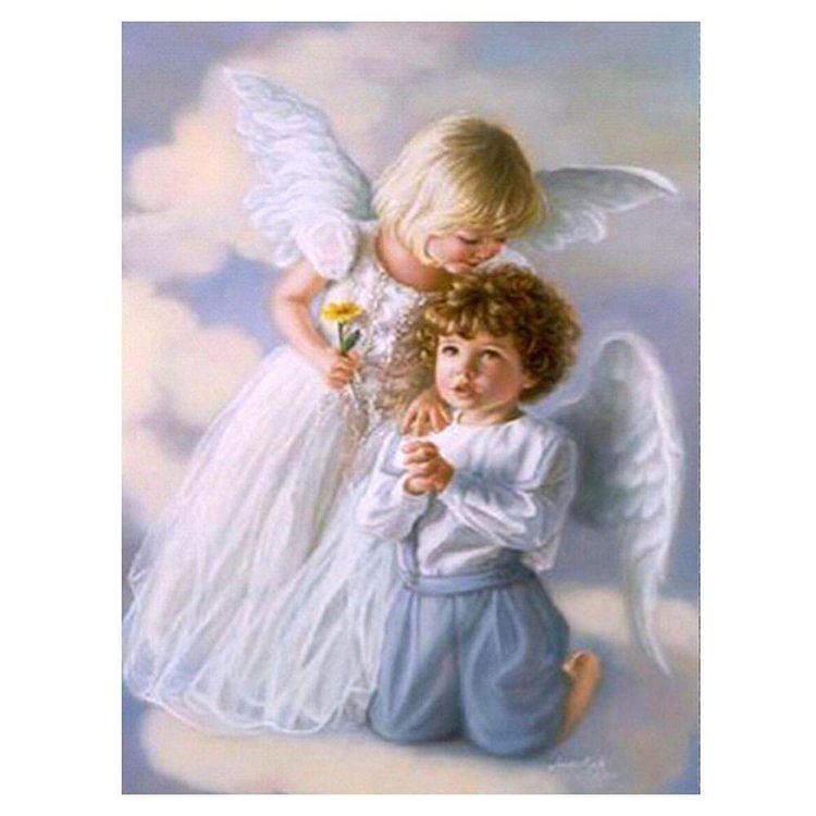 Cute Angels - Diamant rond complet - 35x45cm
