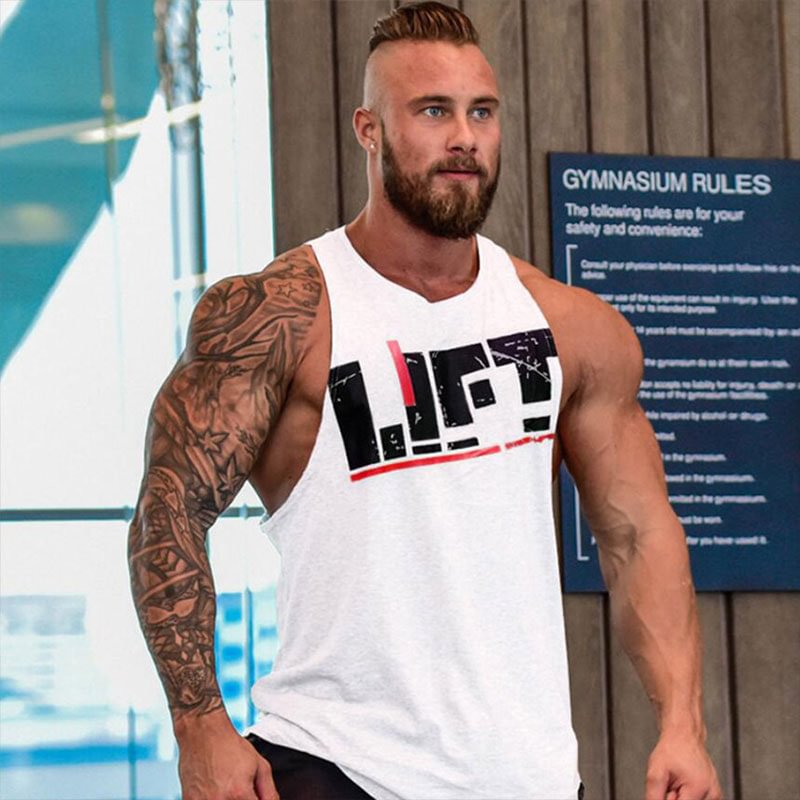 Letter LIFT Print Tank Tops Men Casual Oversized Sleeveless Sweatshirt Fitness Gym Tank Tops-VESSFUL
