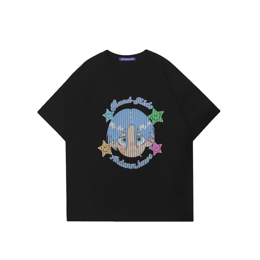 Japanese Cartoon Foam Print T-Shirt / Techwear Club / Techwear