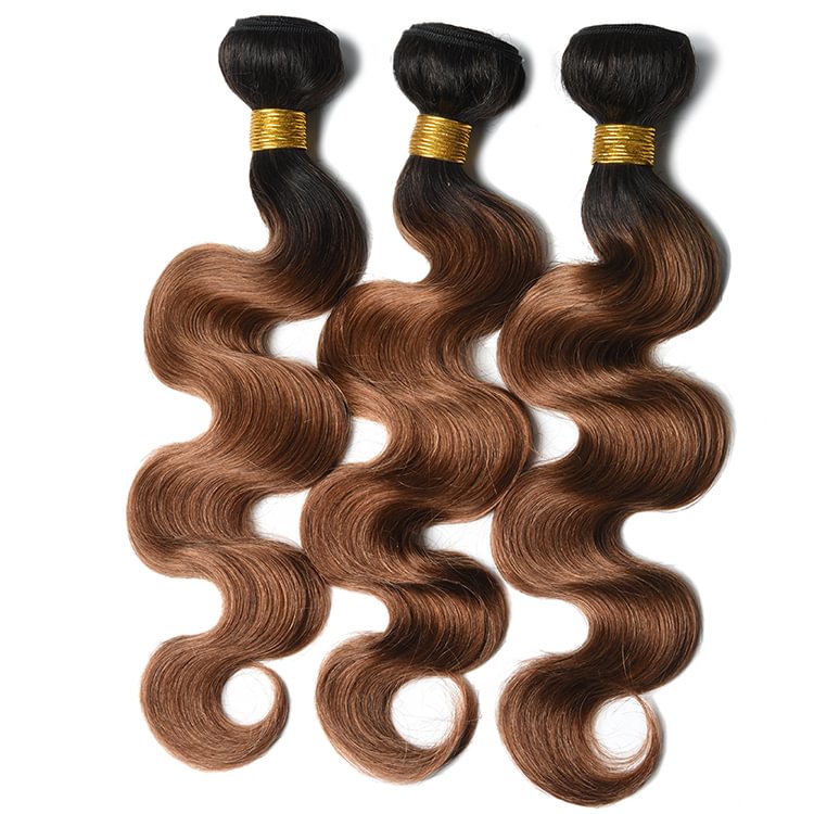 1 PC Black And Brown Gradient Body Wave Hair Bundles丨Malaysian Mature Hair、Virgin Hair、Original Hair