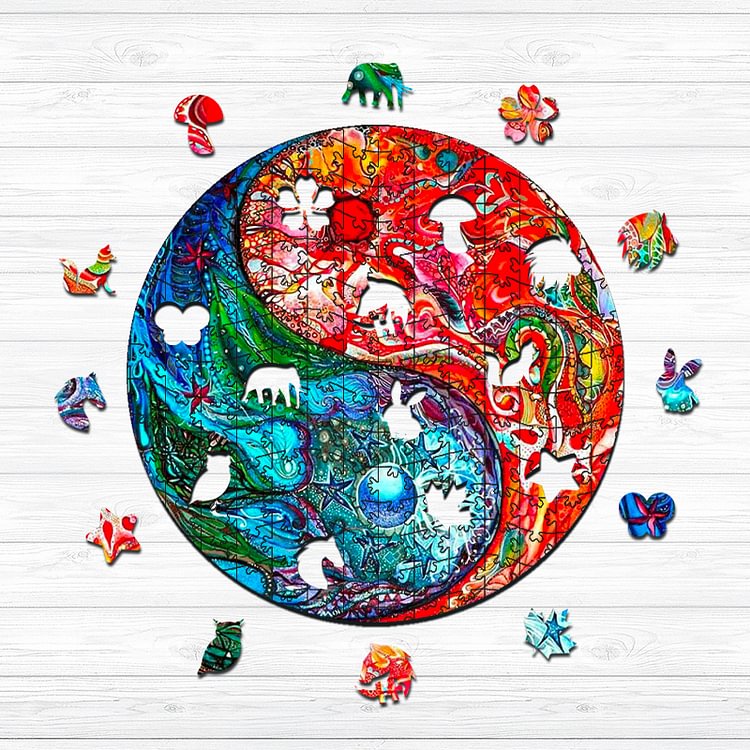 Yin Yang-Fire and Water Mandala Wooden Puzzle