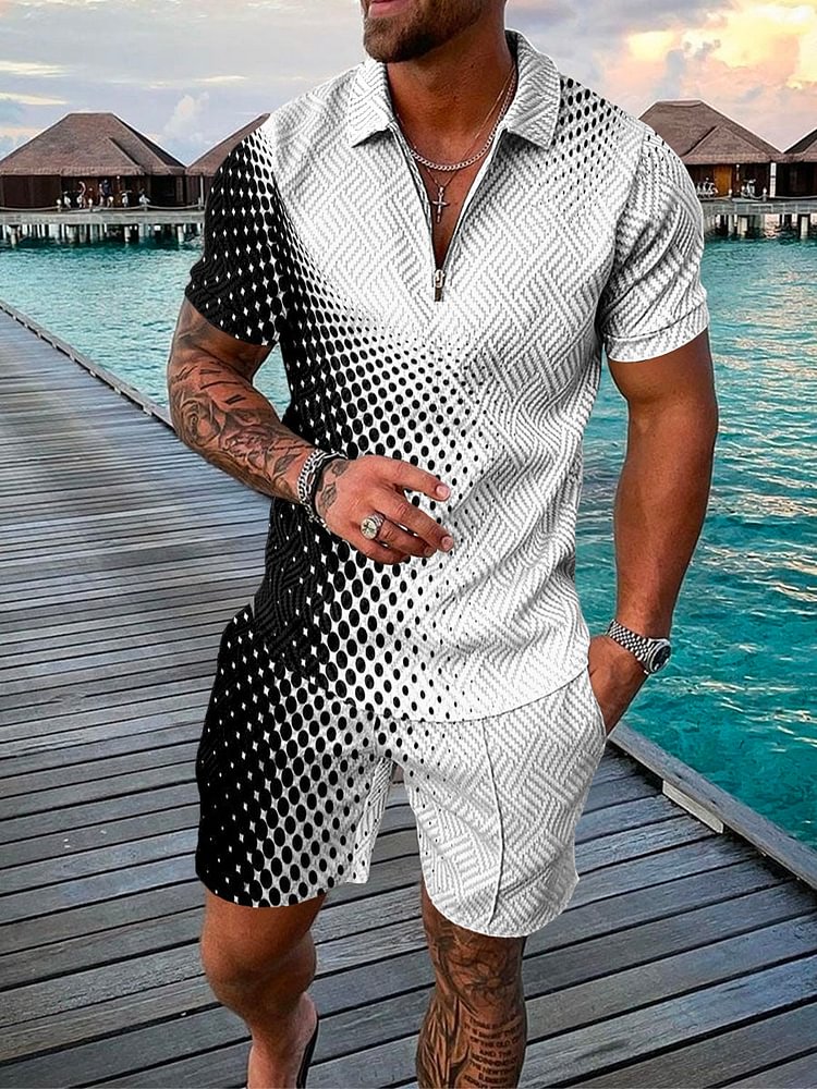 Men's Holiday Black and White Polka Dot Printed Polo Suit