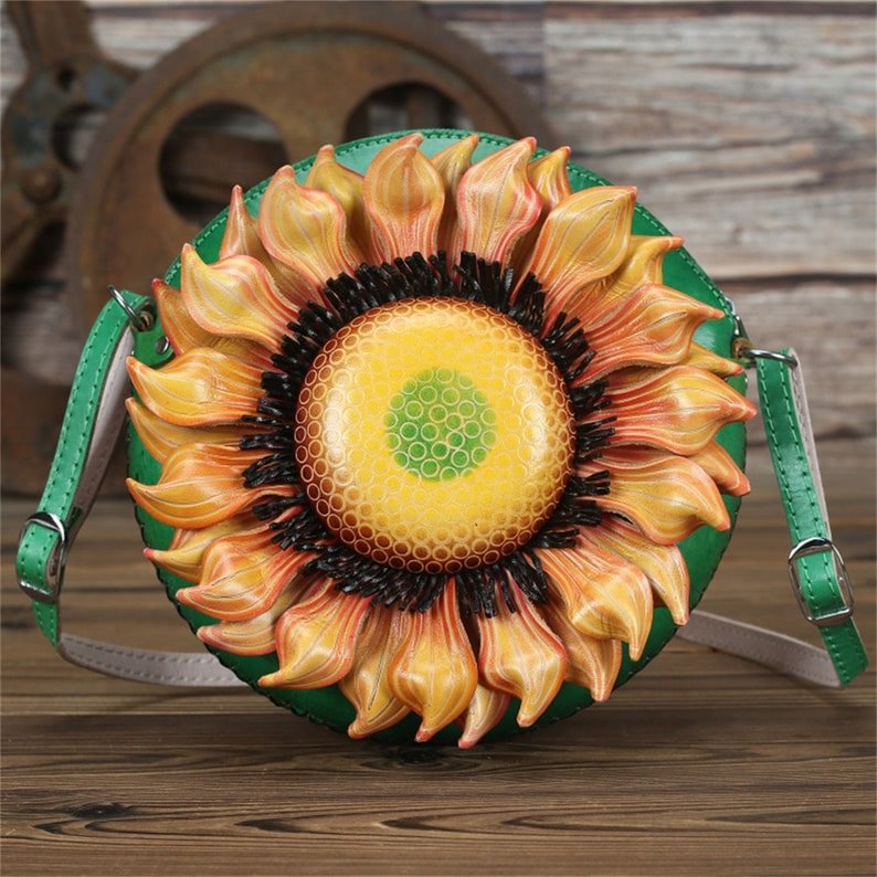 3D Sunflower Shoulder Cowhide Bag