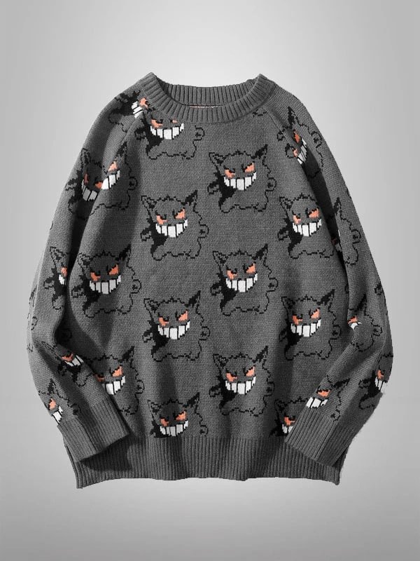 Lazy Knitted Oversized Devil Bat Gengar Goth Sweater