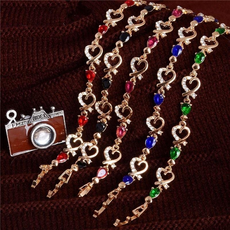 Austrian Crystal Heart Link Chain Bangle Bracelet