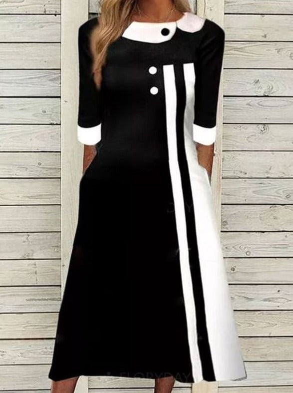 Black And White Side Pocket Midi Dress