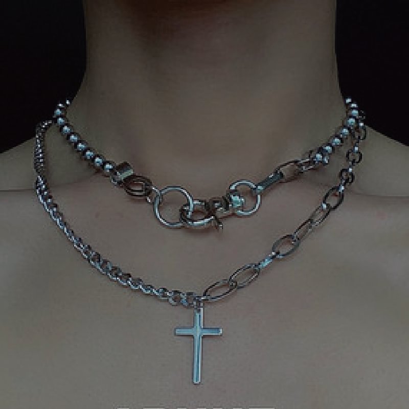 Steel Ball Splice Clavicle Chain Asymmetric Cross Necklace Personality Niche Clavicle Chain / Techwear Club / Techwear