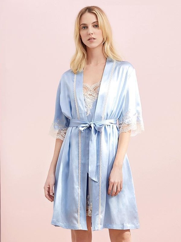 30 Momme Luxury Short Sleeves Silk Robe Set