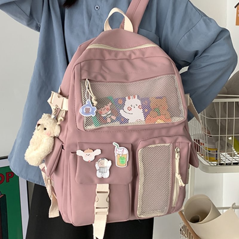 JOYPESSIE Kawaii Nylon Women Backpack Fashion Waterproof Rucksack for Teen Girls School Bag Cute Student Bookbag Travel Mochila、、sdecorshop