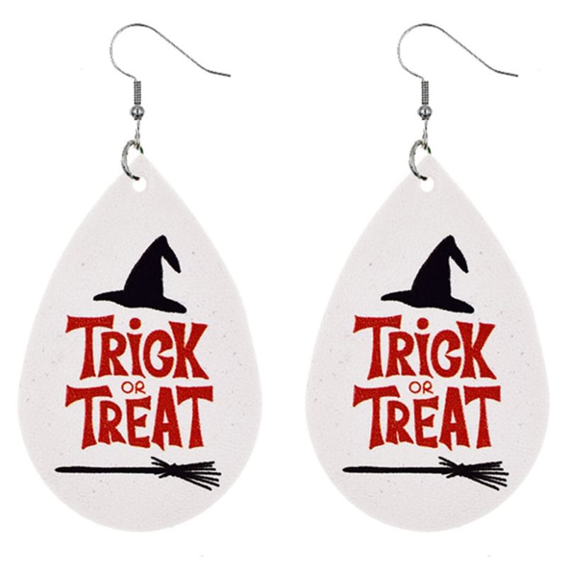 Minnieskull Halloween Horror Spoof Pumpkin Forest Bat Leather Earrings - Minnieskull