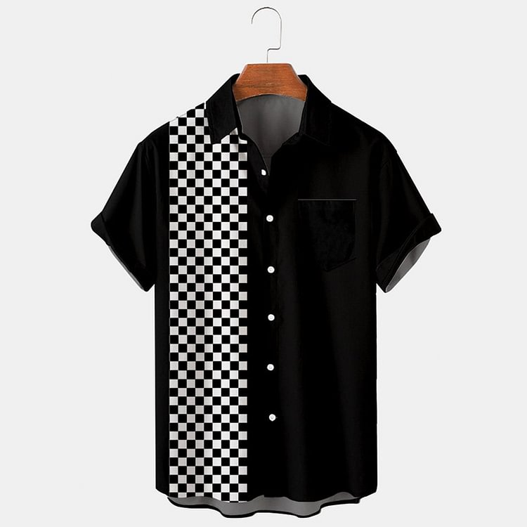 BrosWear Black Checkerboard Short Sleeve Shirt
