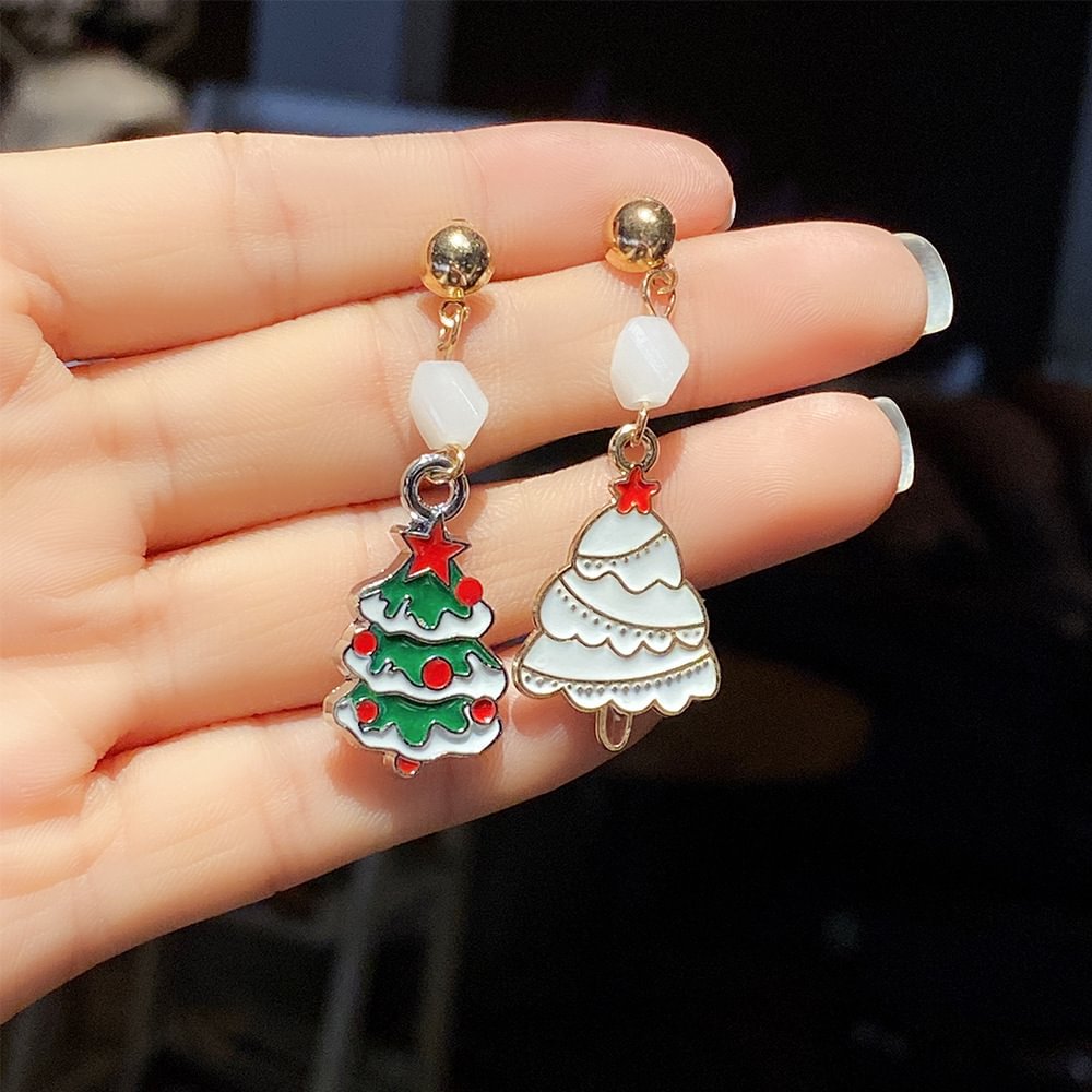 Minnieskull Christmas Tree Snowflake Asymmetric Earrings Ladies Christmas Elements Exquisite Gift - Minnieskull