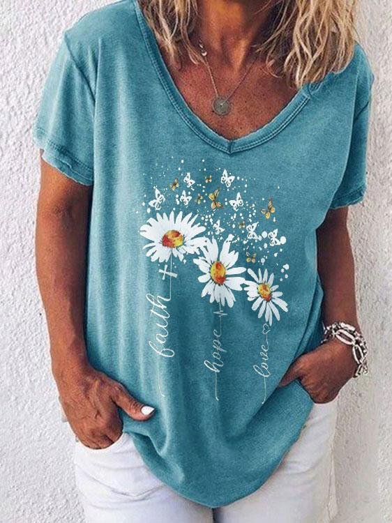 Faith floral butterfly v-neck graphic tees
