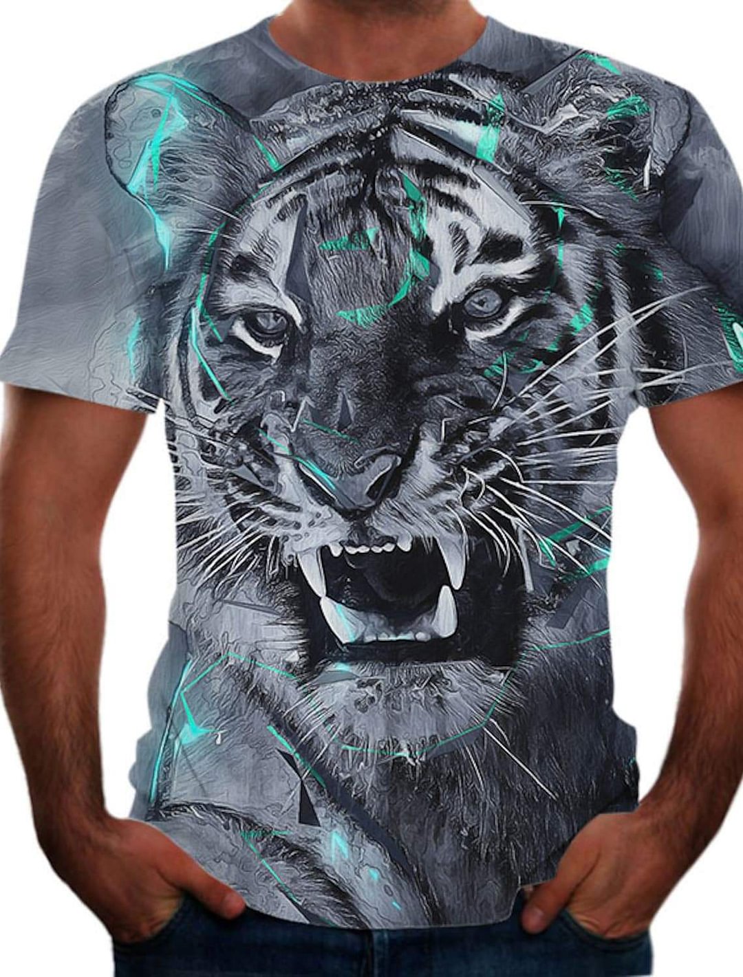 Men's T shirt Shirt Color Block 3D Animal Plus Size Short Sleeve Going out Tops Basic Round-Corachic