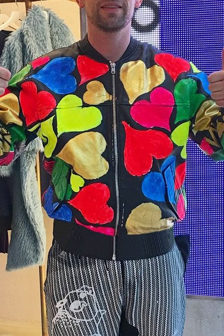 Tiboyz Fashion Colorful Heart Print Baseball Jacket