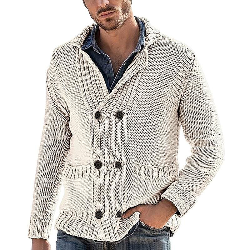 Cardigan Men's Fashion Solid Color Lapel Long Sleeve Knitted Coat-Corachic