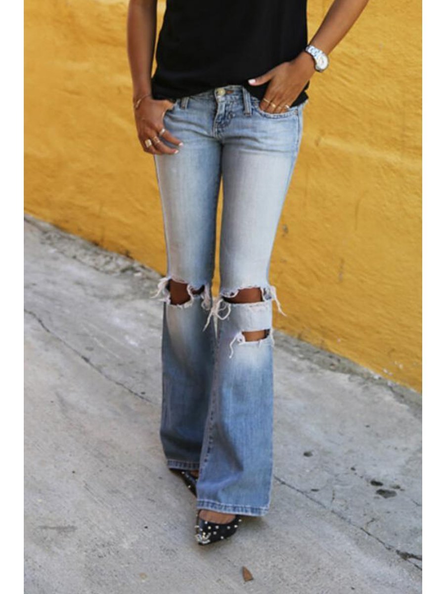 Low Waist Ripped Casual Flared Jeans P13422