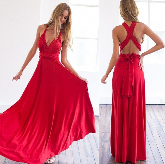 Women's Infinity Gown Dress Multi-way Strap Wrap Convertible Maxi Dress