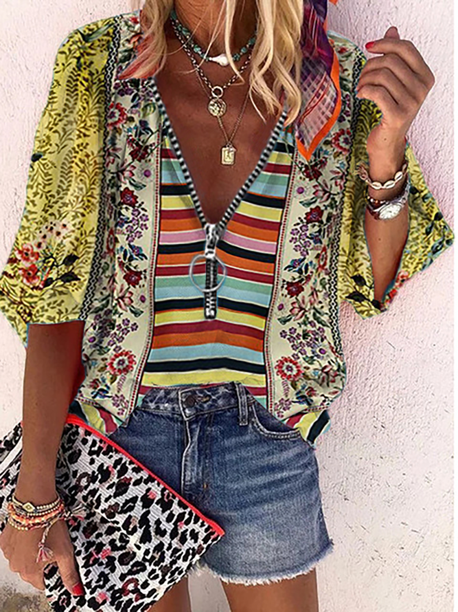 Plus size Hippie Printed Casual Shirts & Tops