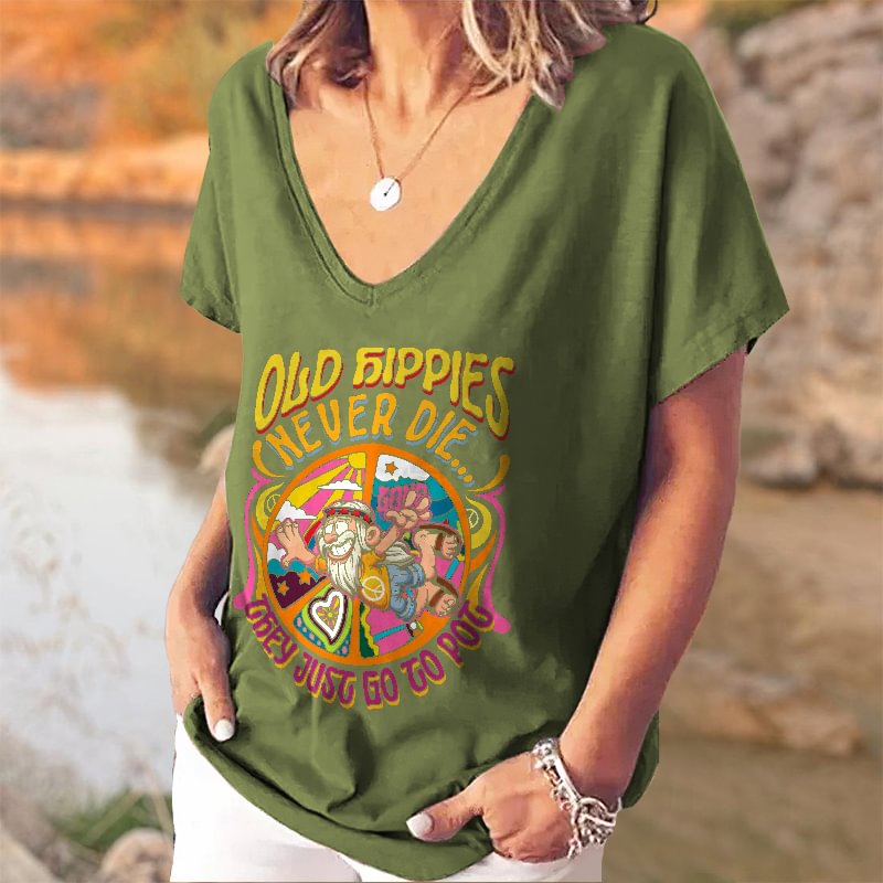 Old Hippie Never Die Printed T-shirt